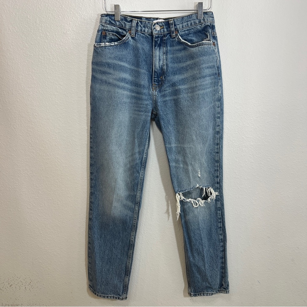 RE/DONE 70s Straight Jeans 28 Worn Medium RAF Distressed High Rise Vintage Fit
